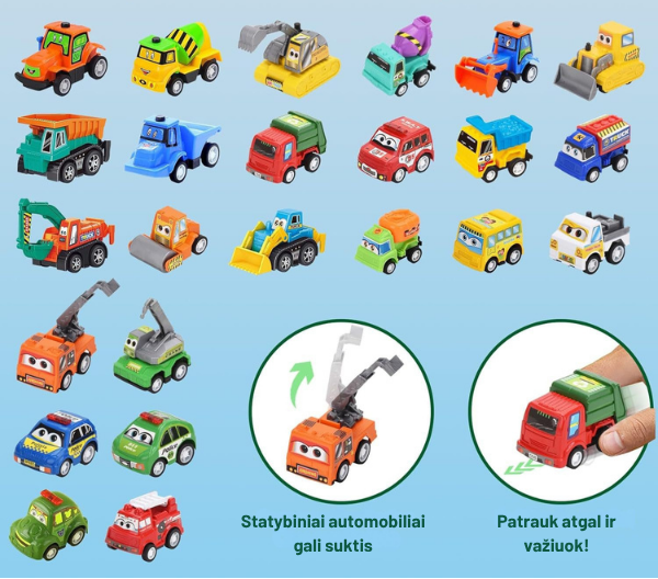 Adventes kalendārs ar būvniecības un sacīkšu automobiļiem