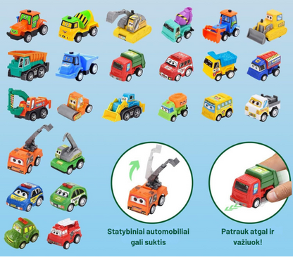 Adventes kalendārs ar būvniecības un sacīkšu automobiļiem